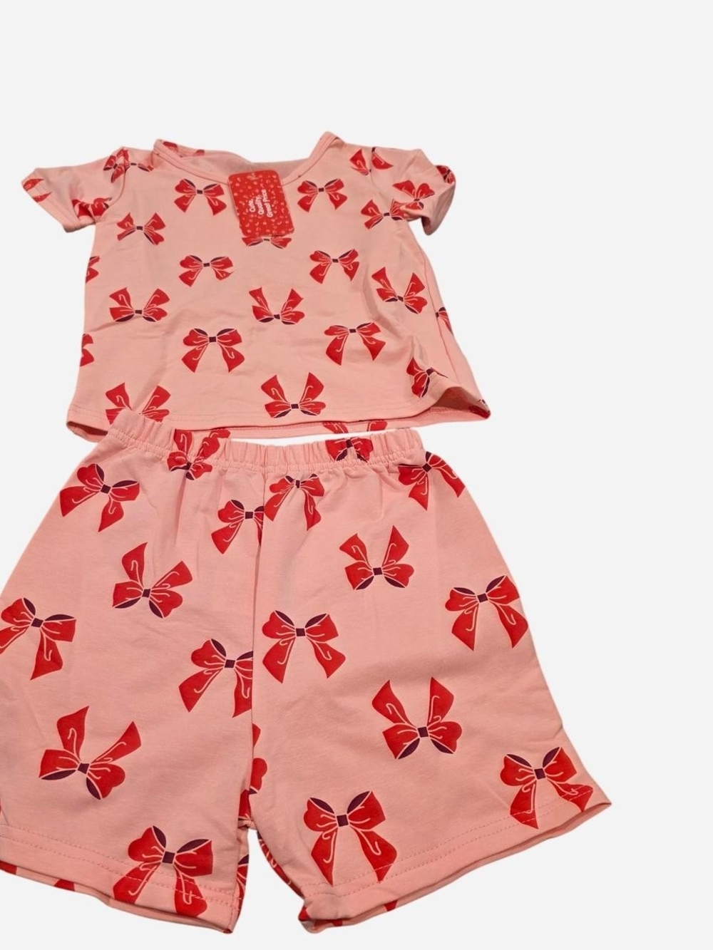 PatPat Pink and Red Bow Print Kids Matching Set